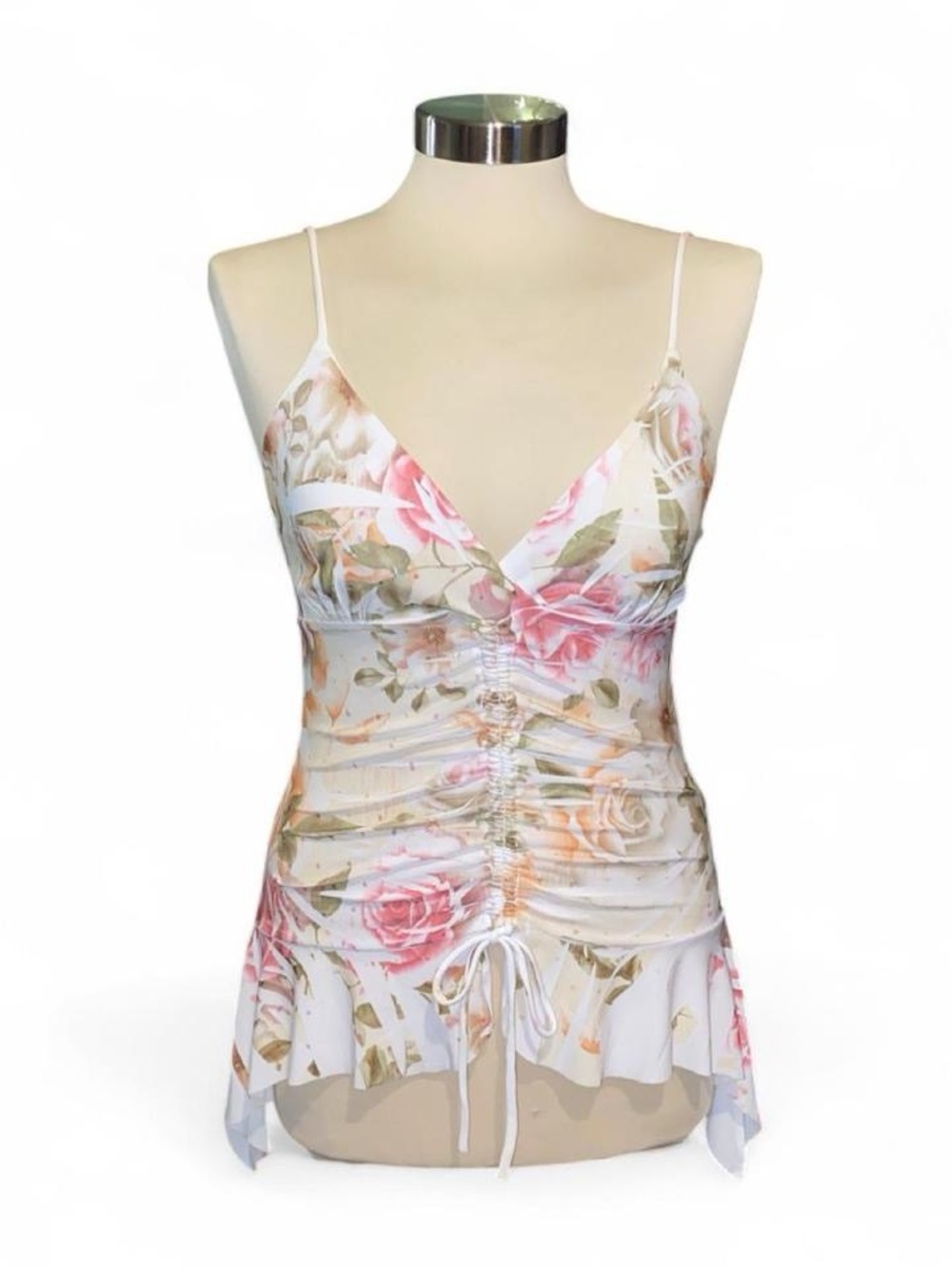 ICON Y2k Floral Ruched Fairy Cami - White/Pink